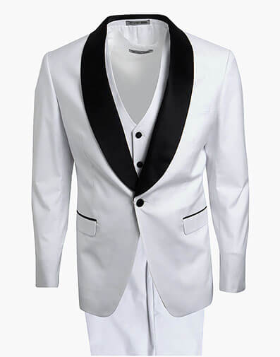 Calloway 3 Piece Vested Tux in White for $$325.00