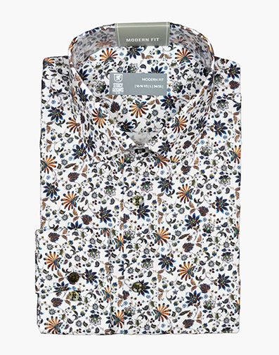 McVay Dress Shirt Spread Collar in White Multi for $$50.00