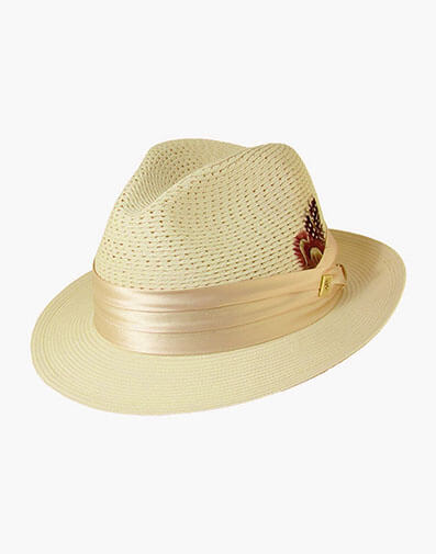 Dublin Fedora Poly Braided Pinch Front Hat in Beige for $$70.00