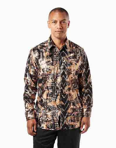 Cohen Button Down Shirt in Black and Gold for $69.00