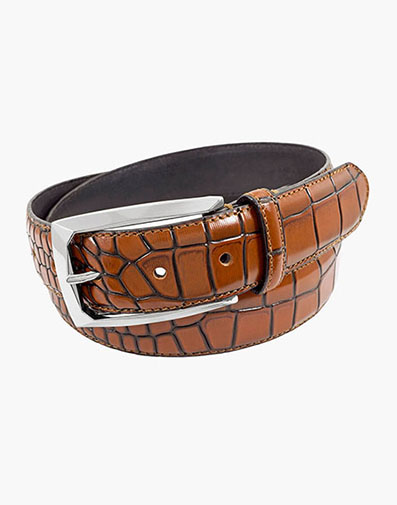 Ozzie Genuine Leather Croc Emboss Belt in Tan. 