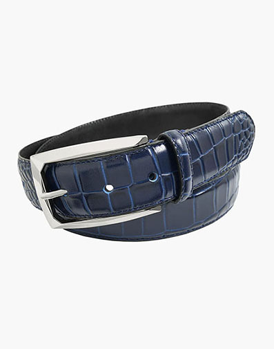 Ozzie Genuine Leather Croc Emboss Belt in Blue for $40.00