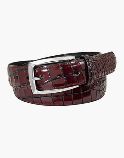 Ozzie Genuine Leather Croc Emboss Belt in Burgundy for $$40.00
