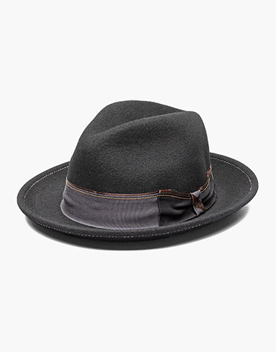 Kyren Fedora Wool Felt Pinch Front Hat in Black for $$44.99