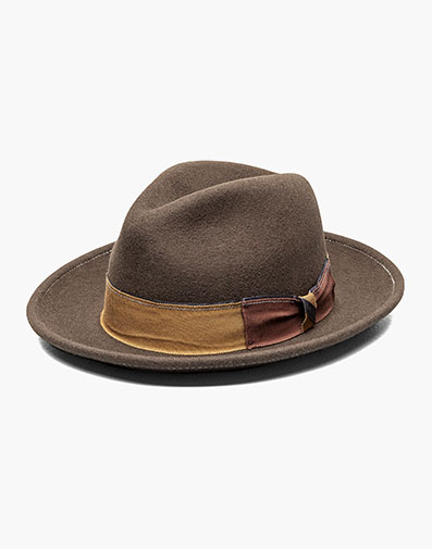 Kyren Fedora Wool Felt Pinch Front Hat in Brown for $$44.99