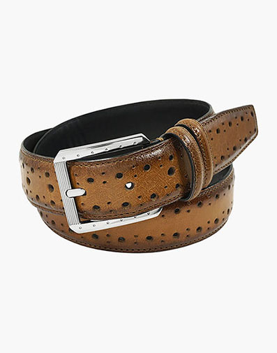 Metcalf Brogue Perf Leather Belt in Tan for $40.00