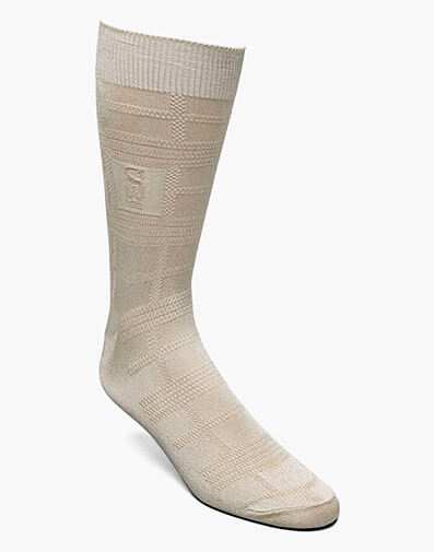 Tonal Plaid Men's Crew Dress Socks in Ivory for $$10.00