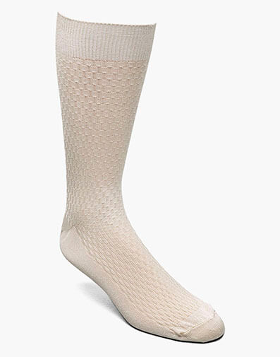 Basket Weave Men's Crew Dress Socks in Ivory for $$10.00