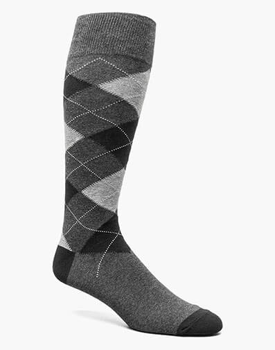Classic Argyle Men's Crew Dress Socks in Black/Gray.