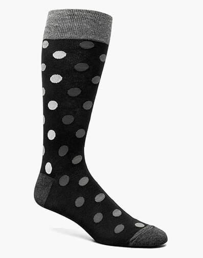 Oversize Dots Men's Crew Dress Sock in Black/Gray for $12.00