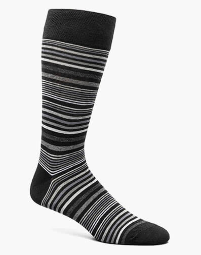 Multi Stripe Men's Crew Dress Sock in Black/Gray for $12.00