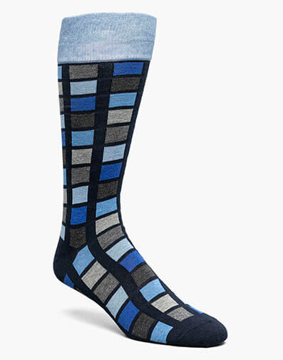 Multi-Color Block Men's Crew Dress Socks in Blue Multi for $$12.00