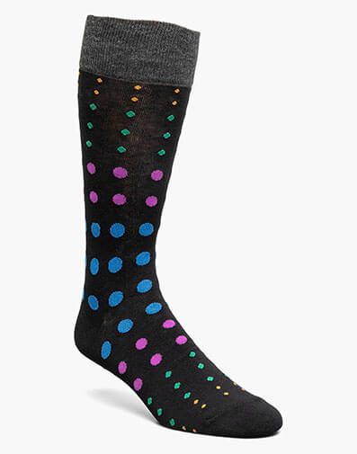 Multi-Size Dots Men's Crew Dress Socks in Dk Gray Multi for $$12.00