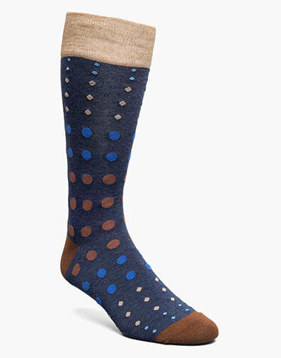 Multi-Size Dots Men's Crew Dress Socks in Blue Multi for $$12.00