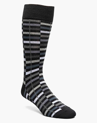 Offset Stripe Men's Crew Dress Socks in Black Multi for $$12.00
