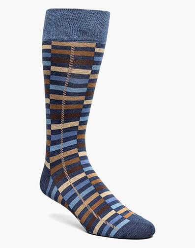 Offset Stripe Men's Crew Dress Socks in Blue Multi for $$12.00