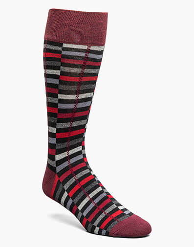 Offset Stripe Men's Crew Dress Socks in Red Multi for $$12.00