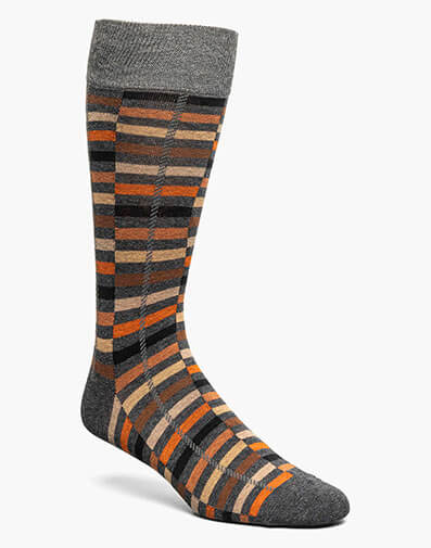 Offset Stripe Men's Crew Dress Socks in Orange Multi for $$12.00