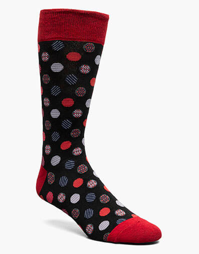 Dots Men's Crew Dress Sock in Red Multi for $$12.00