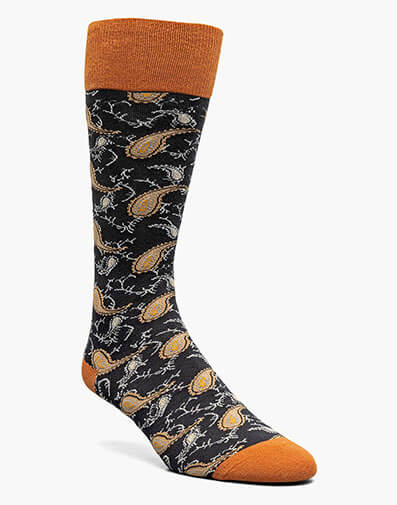 Two Tone Paisley Men’s Crew Dress Sock in Black Multi for $$12.00