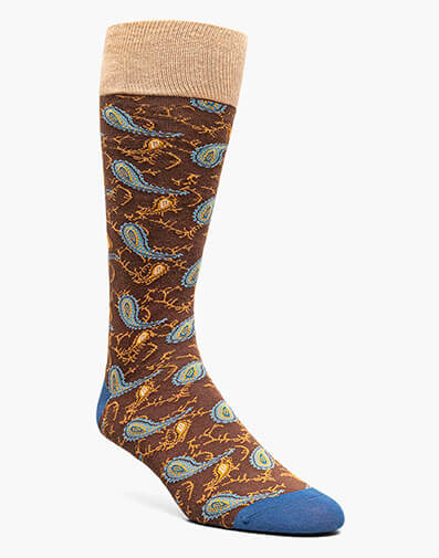 Two Tone Paisley Men’s Crew Dress Sock in Brown Multi for $$12.00