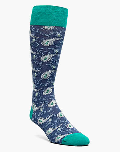 Two Tone Paisley Men’s Crew Dress Sock in Aqua Multi for $$12.00