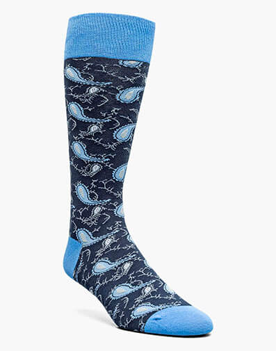 Two Tone Paisley Men’s Crew Dress Sock in Blue Multi for $$12.00