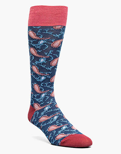 Two Tone Paisley Men’s Crew Dress Sock in Navy Multi for $$12.00