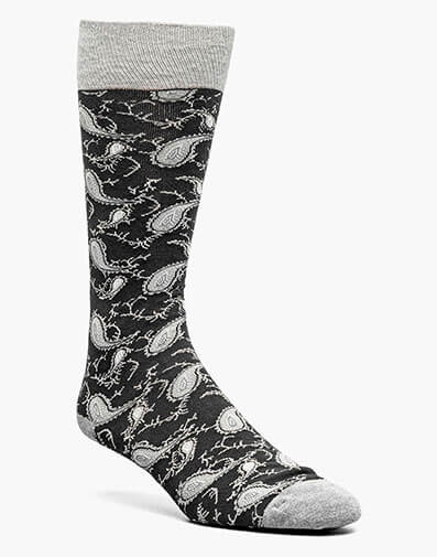 Two Tone Paisley Men’s Crew Dress Sock in Black/Gray for $$12.00