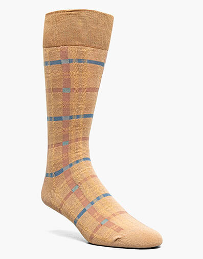 Colorful Rectangles Men’s Crew Dress Sock in Tan for $$12.00