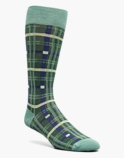 Colorful Rectangles Men’s Crew Dress Sock in Green for $$12.00
