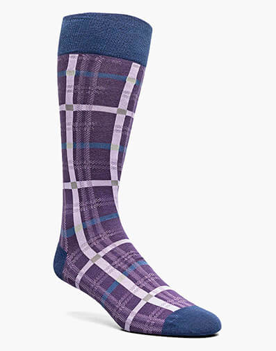 Colorful Rectangles Men’s Crew Dress Sock in Purple Multi for $$12.00
