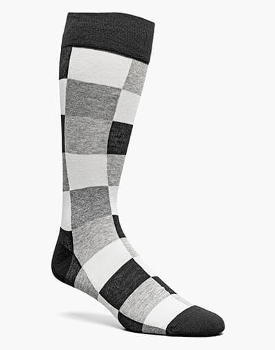 Oversized Checks Men’s Crew Dress Sock in Black Multi for $$12.00