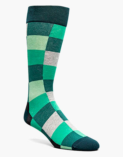 Oversized Checks Men’s Crew Dress Sock in Green Multi for $$12.00