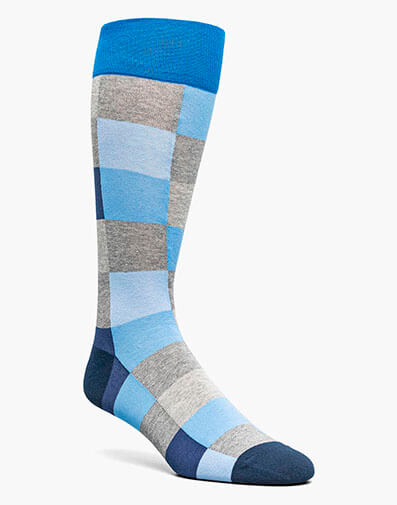 Oversized Checks Men’s Crew Dress Sock in Blue Multi for $$12.00