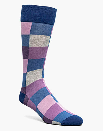 Oversized Checks Men’s Crew Dress Sock in Purple Multi for $$12.00
