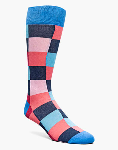 Oversized Checks Men’s Crew Dress Sock in Pink Multi for $$12.00