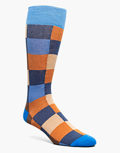 Oversized Checks Men’s Crew Dress Sock in Brown and Navy for $$12.00