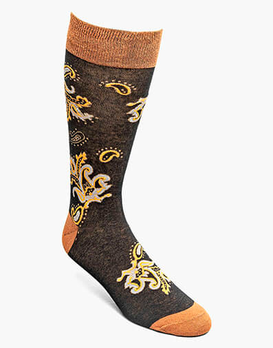 Bold Paisley Men's Crew Dress Socks in Black Multi for $$12.00