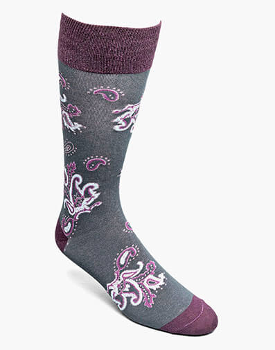 Bold Paisley Men's Crew Dress Socks in Dk Gray Multi for $$12.00