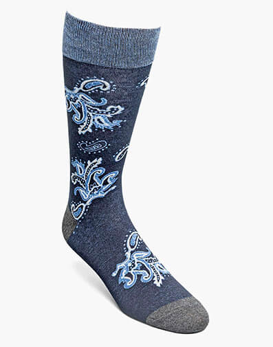 Bold Paisley Men's Crew Dress Socks in Navy for $$12.00