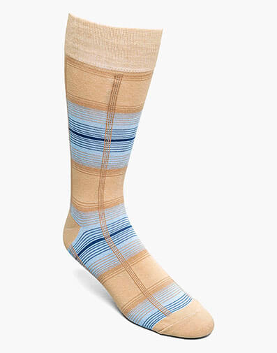 Tri-Color Plaid Men's Crew Dress Sock in Tan for $$12.00