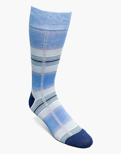Tri-Color Plaid Men's Crew Dress Sock in Blue for $$12.00