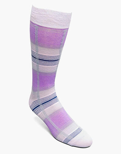 Tri-Color Plaid Men's Crew Dress Sock in Purple for $$12.00
