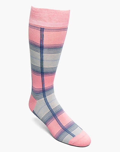 Tri-Color Plaid Men's Crew Dress Sock in Pink for $$12.00