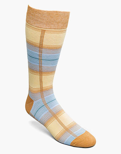 Tri-Color Plaid Men's Crew Dress Sock in Yellow for $$12.00