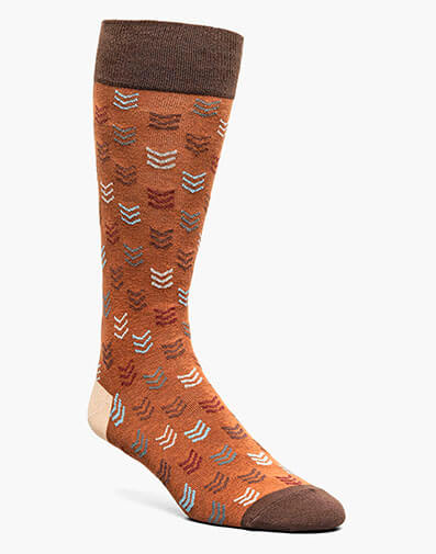 Mini Chevron Men’s Crew Dress Sock in Brown for $$12.00
