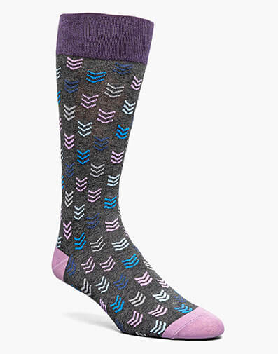 Mini Chevron Men’s Crew Dress Sock in Purple for $$12.00