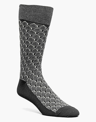 Colorful Hexagons Men’s Crew Dress Sock in Black Multi for $$12.00
