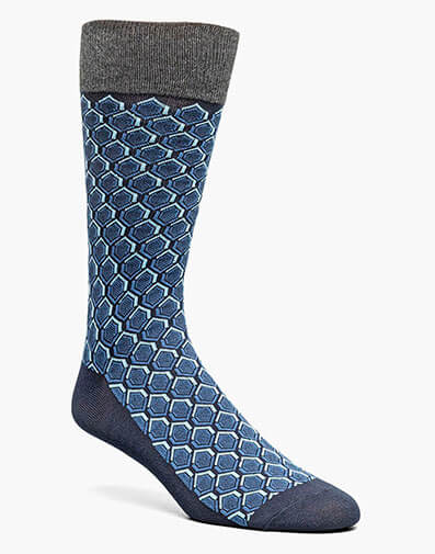 Colorful Hexagons Men’s Crew Dress Sock in Navy Multi for $$12.00